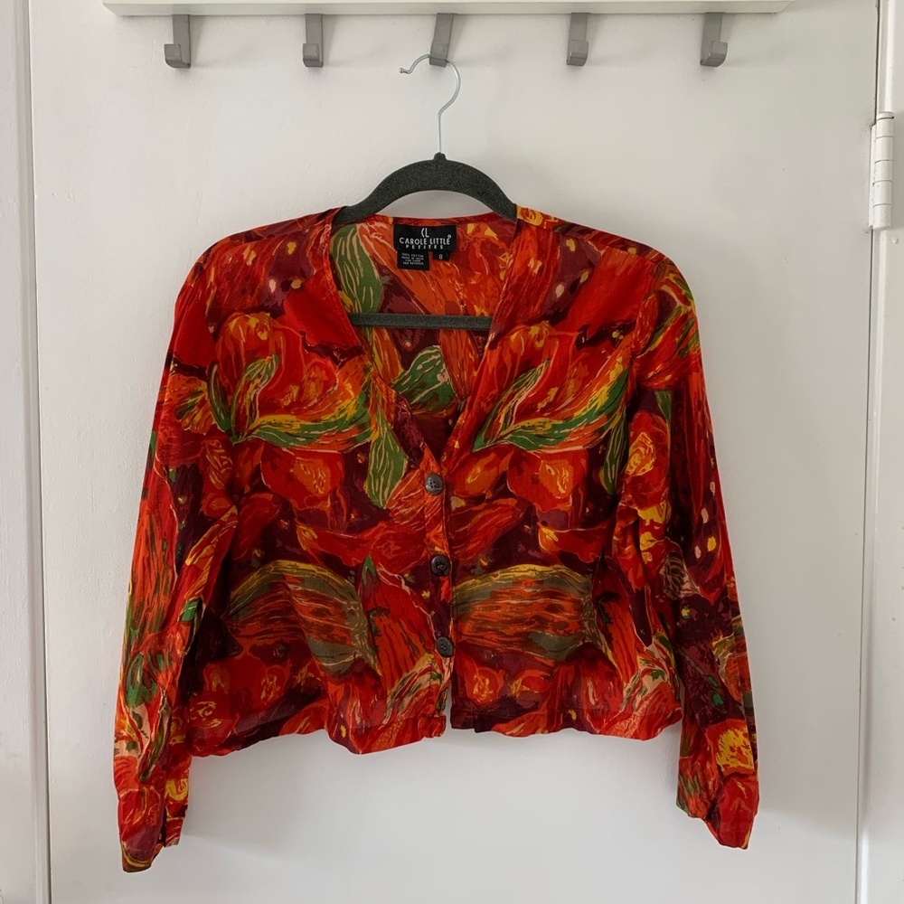 Vintage Carol Little petite sheer button up cropped blouse